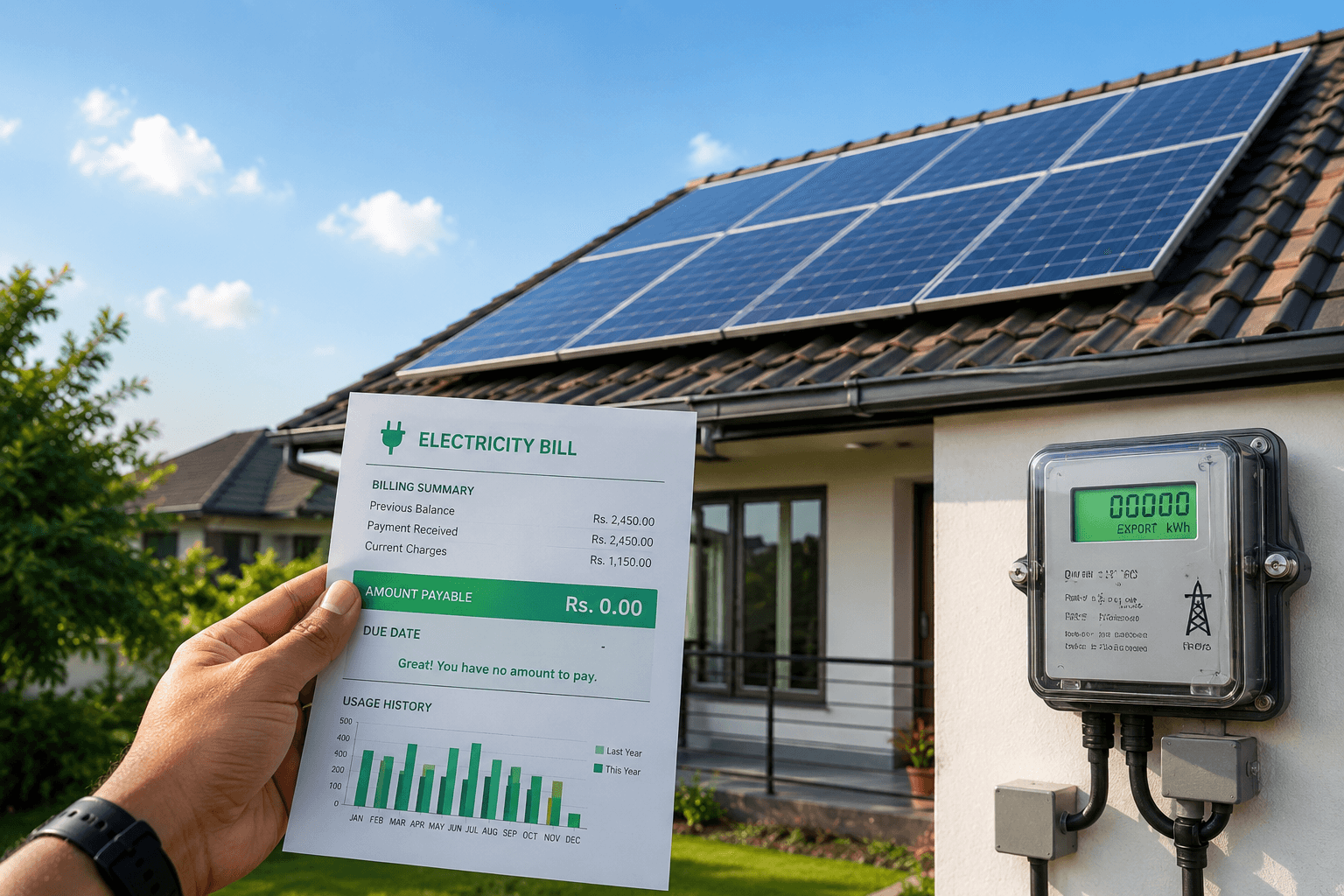 Rooftop solar system with grid connection